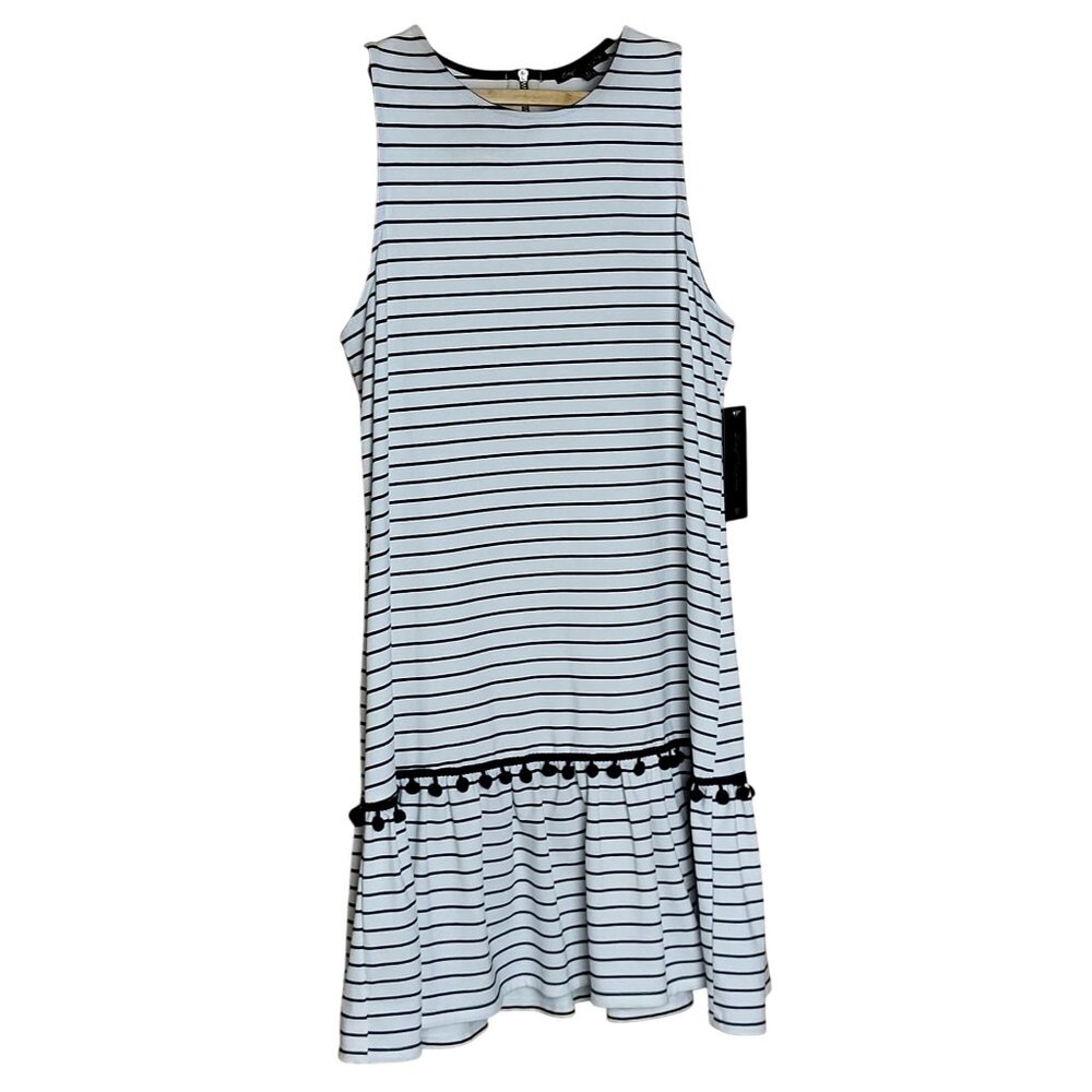 City Triangles Y2K Striped Sleeveless Dress With Pom-Pom Hem Size Medium